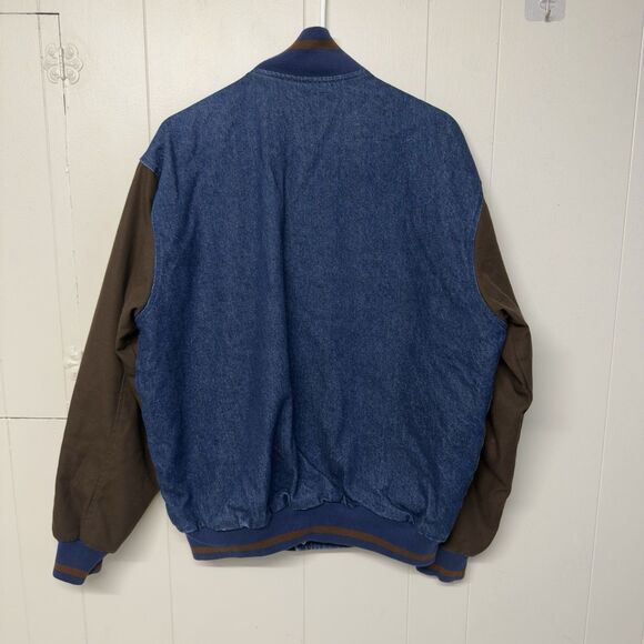 Vtg Auburn Sportswear Denim Varsity Bomber Jacket Lined Color block USA Men L - Picture 9 of 10